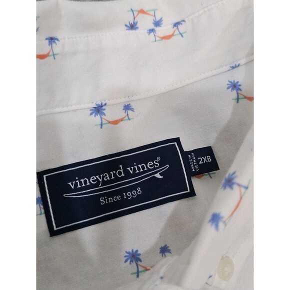 Vineyard Vines Shirt Mens 2XB Short Sleeve Button Front Casual Palm Print Preppy - Picture 2 of 12